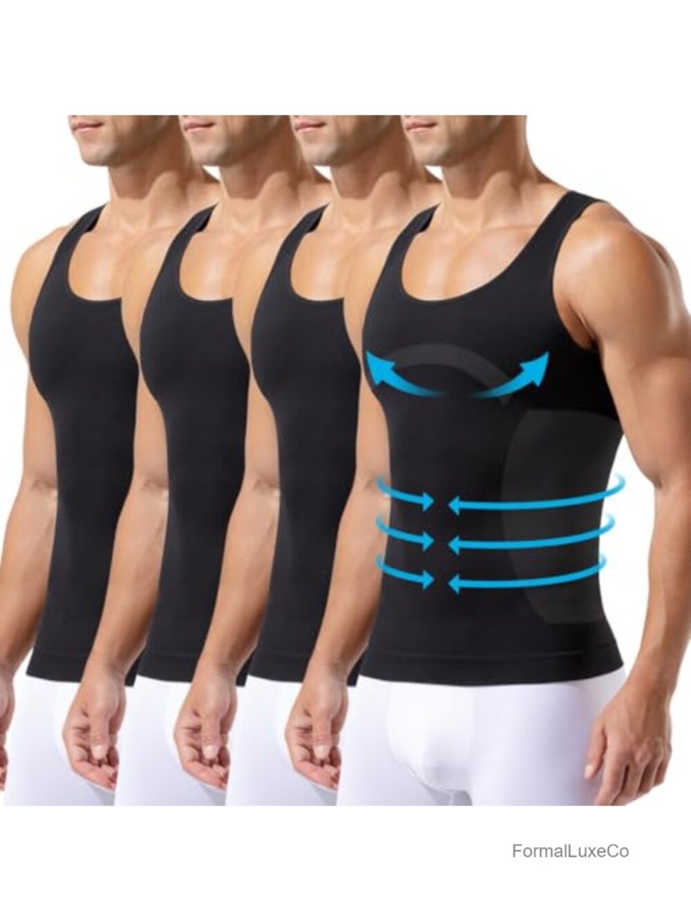 Mens Firm Compression Tank Top Slim Body Shaper Vest 4 Pack Polyamide Spandex